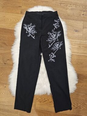 Vintage Black Floral Women's Pants